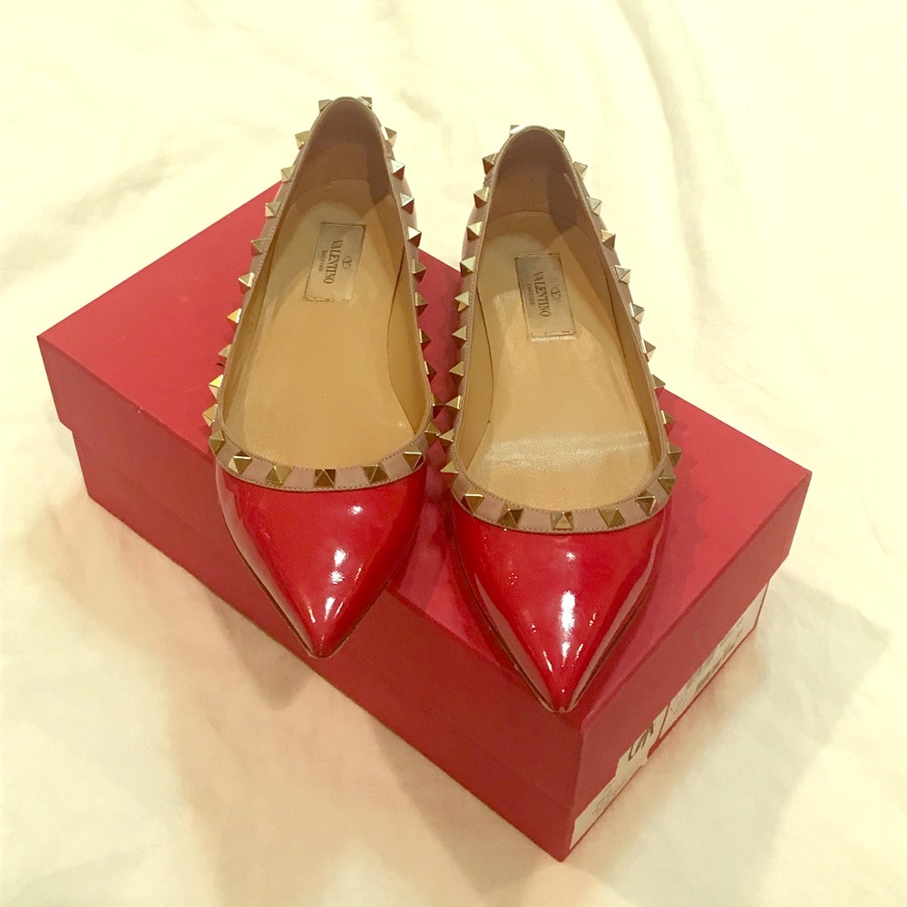 Valentino Rockstud Ballerina Flats - RED, 38.5